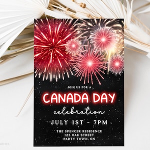 Modèle d'Invitation de feux d'artifice de la fête du Canada, invitation modifiable pour la célébration de la fête du Canada, Invitation à la fête de quartier de quartier de la fête du Canada du 1er juillet Evite