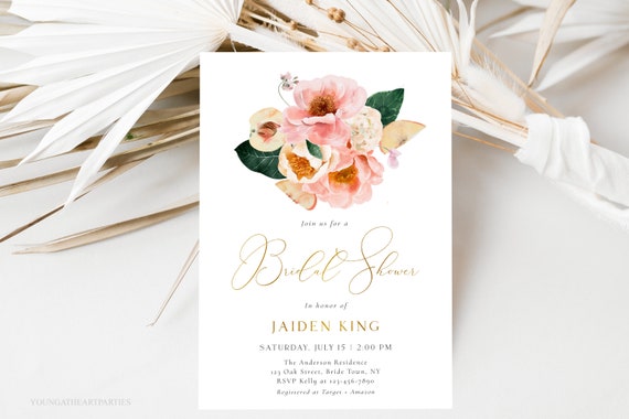Floral Peach Bridal Shower Invitation Template, Editable Garden Peaches Fruit Bridal Shower Invite, Georgia Peach Bridal Shower Evite, FPBS Il_570xn