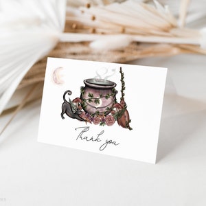 Editable Woodland Witch Thank You Card, A Baby is Brewing Baby Shower Thank You Card, Wicca Thank You Card Template, Folded Thank You Card