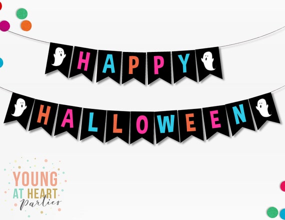 Happy Halloween Banner, Printable Halloween Banner, Colorful Halloween Decor, Halloween Decorations, Ghost Banner, Instant Download Il_570xn