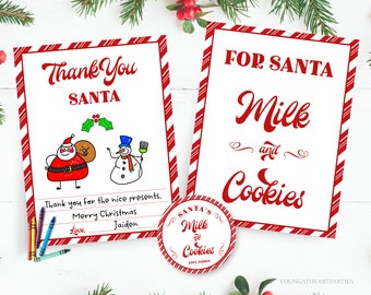 Editable Milk and Cookies For Santa Bundle, Christmas Eve Printables for Santa, Santa Milk and Cookies Sign, Thank You Santa Tag, Corjl