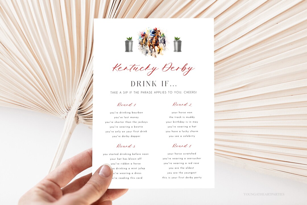 Traditional Kentucky Derby Drink If Game Template, Editable Derby