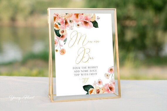 Floral Peach Mom-Osa Bar Sign, Sweet Little Peach Momosa Table Sign, Georgia Peach Baby Shower Decorations, Instant Download, FPBS Il_570xn