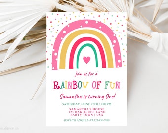 Rainbow Birthday Invitation, Girls Rainbow Birthday Party, Colorful Rainbow of Fun Party, Instant Download, Editable Template