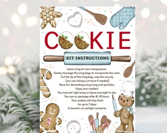 Editable Holiday Cookie Kit Instructions Cookie Decorating Party DIY Cookie Kit Christmas Label Instant Download Printable Template Corjl