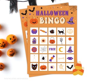 Printable Halloween Bingo Cards, Halloween Bingo Game Set, Halloween Party Activities, Instant Download, Halloween Printables, RH02