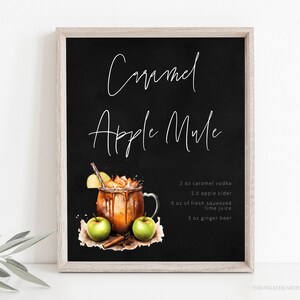 Caramel Apple Mule Cocktail Rezept, Herbst Cocktail Schild, Herbst Cocktail Bar Druck, Oktober Getränk Schild, Bearbeitbares Getränk Schild, Herbst Bar Schild