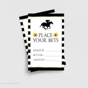 Preakness Stakes paardenrace wedden kaartsjabloon, Derby wedkaarten, Black Eyed Susan, inzetkaarten, paardenpoolweddenschap, afdrukbare Derby Games