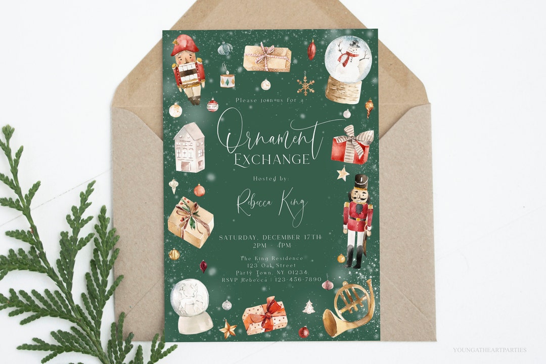 Editable Christmas Ornament Exchange Party Invite Holiday Etsy