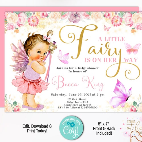 EDITABLE Fairy Baby Shower Invitation Girl Floral Enchanted - Etsy