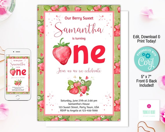 sweet one invite sweet one birthday strawberry birthday strawberry party Strawberry invite sweet one party berry sweet invite