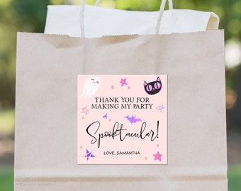 Pink Halloween Party Favor Tags Template, Editable Pastel Halloween Party Thank You Tags, Girl's Halloween Party Favor Labels, PH02