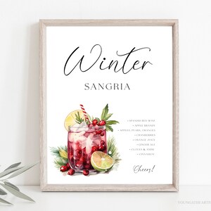 Cartello per ricetta cocktail Sangria invernale, cartello per cocktail bar di Natale, cartello per ricetta menu bevande natalizie modificabile, modello Corjl