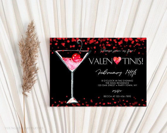 Valentines Cocktail Party Invitation, Valentines Martini Cocktail Party Invite, Valentine's Day Party Invitation Template, Instant Download Il_570xn