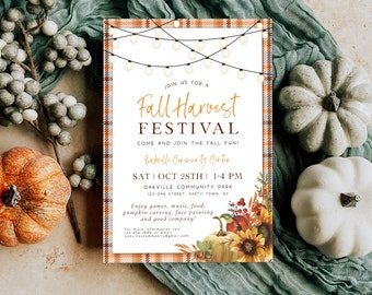 Editable Fall Harvest Festival Invitation, Fall Community Celebration Invite Template, Company Party, Fall Church Celebration, Block Party