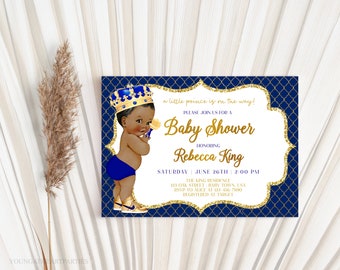 Editable Prince Baby Shower Invitation, Royal Blue and Gold Baby Shower Invite, Little Prince Invitation, Digital Download, Corjl