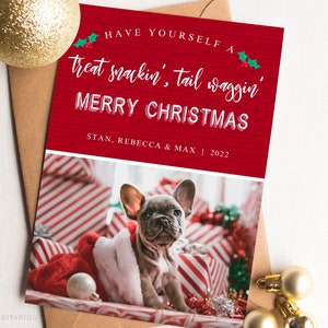 Kersthond fotokaartsjabloon, kerstgroet huisdierkaart, kerstfotokaart, bewerkbare kerstkaart, vakantie familie huisdier fotokaart