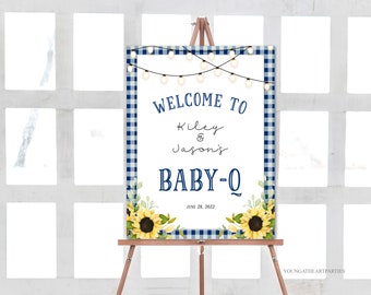 Navy Blue BabyQ Welcome Sign, Editable Baby-Q Shower Sign, BBQ Baby Shower Sign, Barbecue Baby Shower Poster, Couples Baby Shower Sign