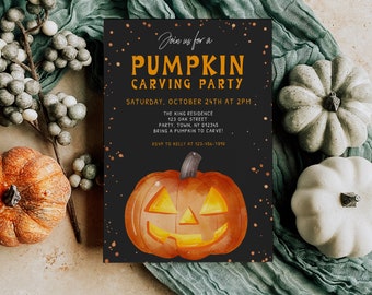 Editable Pumpkin Carving Invitation, Halloween Pumpkin Carving Invite, Fall Pumpkin Carving Party, Digital Instant Download