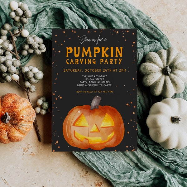 Editable Pumpkin Carving Invitation, Halloween Pumpkin Carving Invite, Fall Pumpkin Carving Party, Digital Instant Download