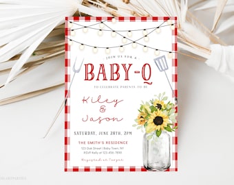 Baby-Q Shower Invitation Template, Editable BBQ Baby Shower Invitation, Couples Baby Shower Invite, Gender Neutral Backyard Baby Shower