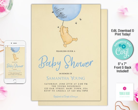 vintage winnie the pooh baby shower invitations