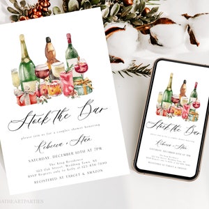 Editable Christmas Stock The Bar Shower Invite, December Couples Shower Invite Template, Printable Holiday Bar Shower Invite, Winter Shower