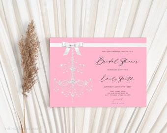 Pink Audrey Hepburn Breakfast At Inspired Invitation, Bride & Co. Invitation Template, White Bow with Pink Invitation, Elegant Bridal, BTD