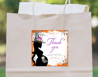 Purple Orange Halloween Baby Shower Thank You Tags, Editable Halloween Baby Shower Favor Tags, A Little Boo Baby Shower, Printable Tags