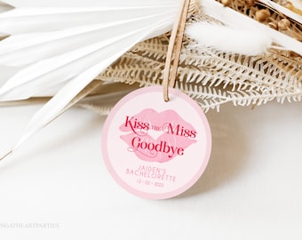 Kiss The Miss Goodbye Favor Tags, Bachelorette Party Favor Tags, Bridal Shower Tags, Personalized Favor Tags, Editable Bridal Shower Tags