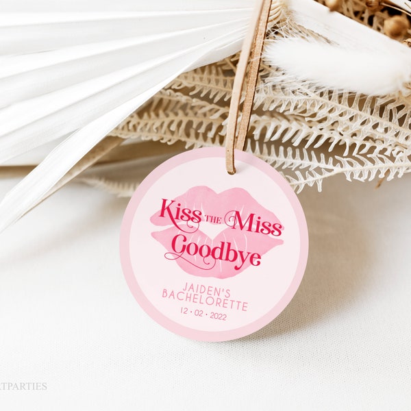 Kiss The Miss Goodbye Favor Tags, Bachelorette Party Favor Tags, Bridal Shower Tags, Personalized Favor Tags, Editable Bridal Shower Tags