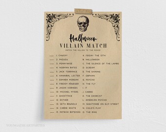 Vintage Halloween Match the Villain Game, Halloween Horror Movie Game, Halloween Party Printables, Party Games, Instant Download