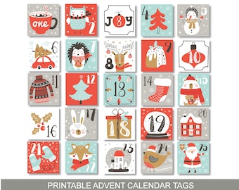 Christmas Advent Calendar Tags Christmas Countdown Calendar Cards Children Classroom Download Gift Tags Favor Tags PRINTABLE Download