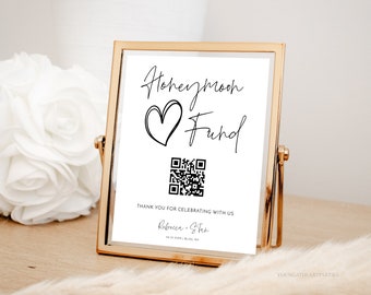 Minimalist Honeymoon Fund Sign Template, QR Code Honeymoon Sign, Venmo Honeymoon Wish, Wedding Cash Gift, Instant Download, 8x10, MBW11