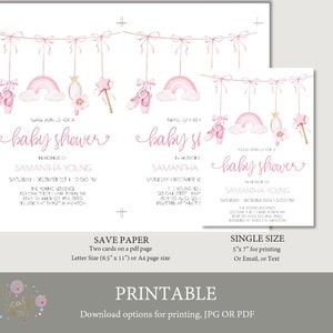 Baby Girl Shower Invitation, Pink Baby Shower Invitation, Princess Baby Shower, Ballerina Baby Shower, Instant Download, Editable Template image 7