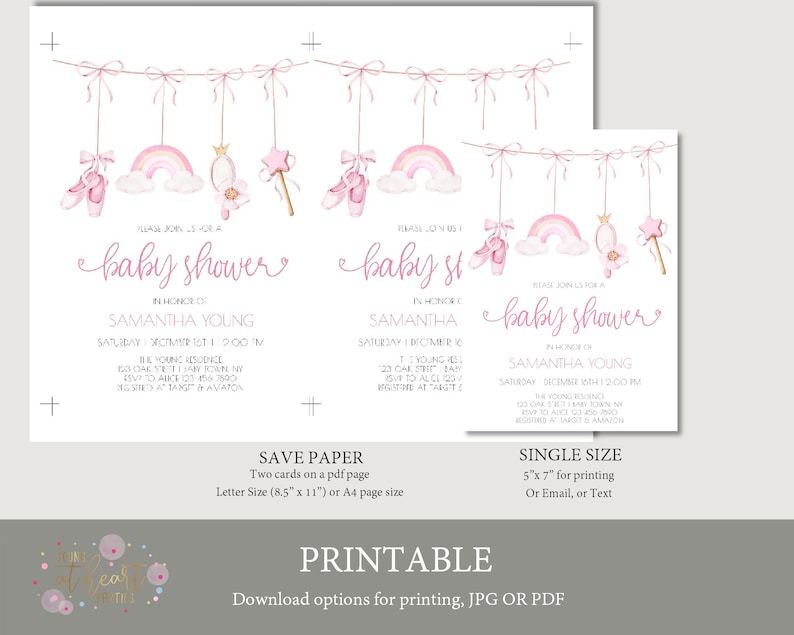 Baby Girl Shower Invitation, Pink Baby Shower Invitation, Princess Baby Shower, Ballerina Baby Shower, Instant Download, Editable Template image 7