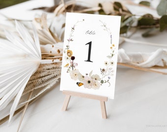Wildflower Wedding Table Numbers, Boho Butterfly Table Numbers Template, Printable Wildflower Table Numbers, 5x7, 4x6, Edit with Corjl, DFWF