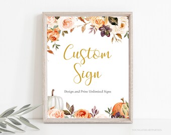 Fall Bridal Shower Custom Signs Template, Make Your Own Signs, Bridal Shower Table Signs, Floral Pumpkins, Multiple Signs, Editable Signs