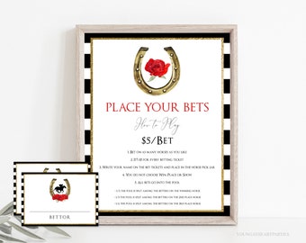 Red Roses Derby Race Betting Sign with Bet Slips Template, Kentucky Derby Betting Pool, Editable Horse Bet Wager Game, Editable Digital File