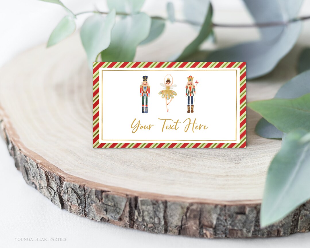 Nutcracker Tent and Flat Place Cards Template, Editable Christmas