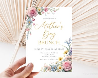 Pretty Floral Mother's Day Brunch Invitation, Moms Day Brunch Invite Template, Floral Brunch Invitation, Mother's Day Celebration, Corjl