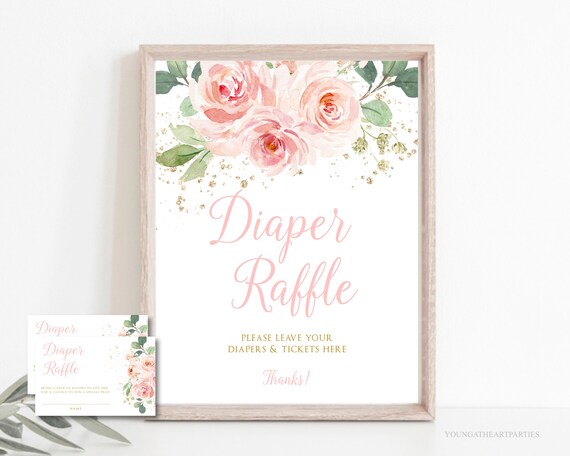 Blush Pink Floral Baby Shower Diaper Raffle Sign with Tickets Template, Editable Baby Shower Diaper Raffle Game Set, Blush Pink Baby Shower Il_570xn