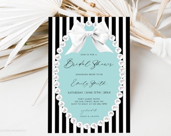 White Bow with Paris Blue Bridal Shower Invitation, Bride & Co. Invitation Template, Audrey Hepburn Breakfast Inspired Invitation, BTD