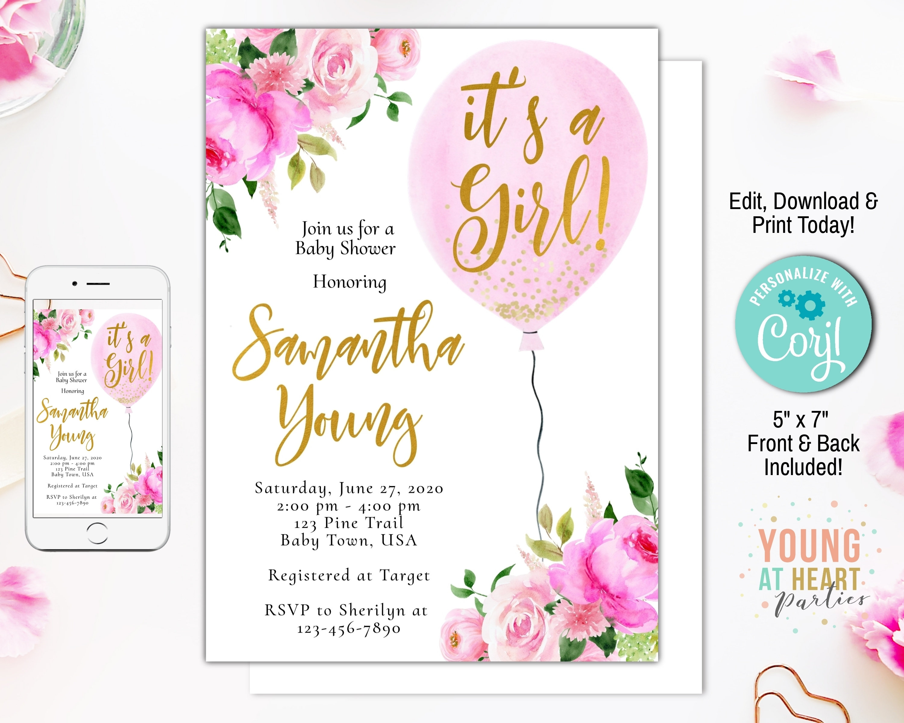 It's a Girl Invitation Baby Shower Invitation Girl Pink Etsy