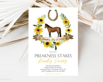 Preakness Stakes Party Invitation Template, Horse Racing Party Invite, Derby Party Invite, Black Eyed Susan, Editable Invitation Template