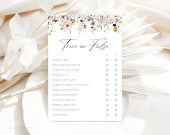 Wildflower True or False Bridal Game, Floral Bridal Shower Game, How well do you know the Bride? Boho Wildflower Bridal Quiz Game, DFWF