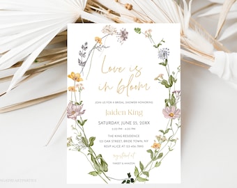 Boho Wildflower Bridal Shower Invitation Template, Boho Love is in Bloom Bridal Shower Invite, Floral Summer Bridal Shower Invite, WMF