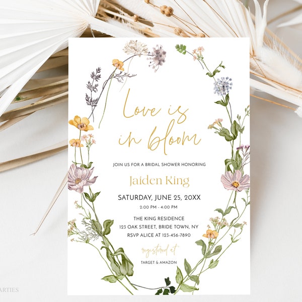 Boho Wildflower Bridal Shower Invitation Template, Boho Love is in Bloom Bridal Shower Invite, Floral Summer Bridal Shower Invite, WMF