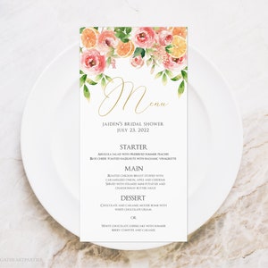 Ela encontrou seu cartão de menu principal para chá de panela, modelo de menu para chá de panela cítrico, cartão de menu editável para QUALQUER EVENTO, download instantâneo