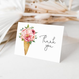 Bearbeitbar Sie ist Brautparty-Dankeskarte, Eiscreme-Themen-Brautparty, gefaltete Kartenvorlage, Blumeneistüte